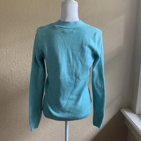 CHARTER CLUB DUCK EGG BLUE TURQUOISE COTTON BLEND V NECK SWEATER WOMENS S - Picture 3 of 8